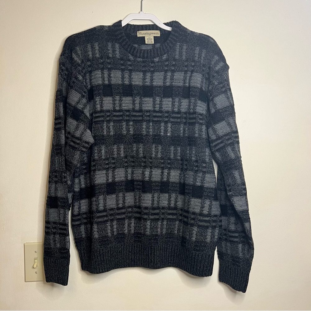 Munsingwear sweater gray textured‎ pullover knit vintage men's Large